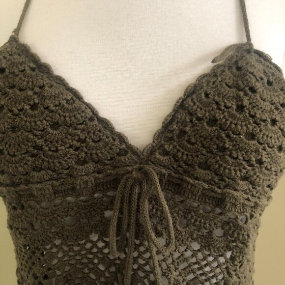 Homemade Crochet Y2K Green Halter Crop Top Small Sweetheart Festival Whimsigoth - Picture 5 of 9